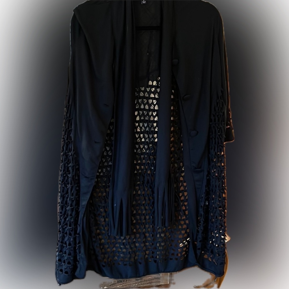 Lily Sweater black long gorgeous mesh with ties excellent condition size small